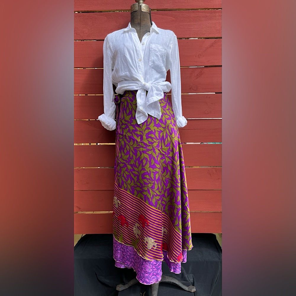 Silk Wrap Maxi Skirt- Reversible- Indian Sari